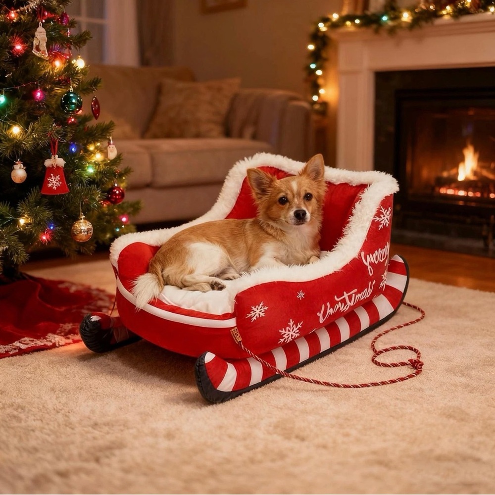 Cozy Red Holiday Dog/Cat Sleigh Bed